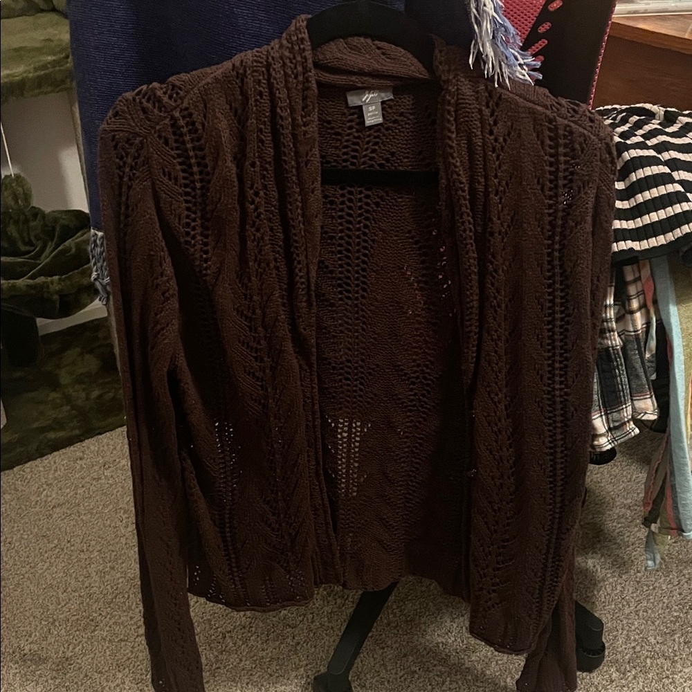 Open-Front Brown Knit Cardigan Sweater